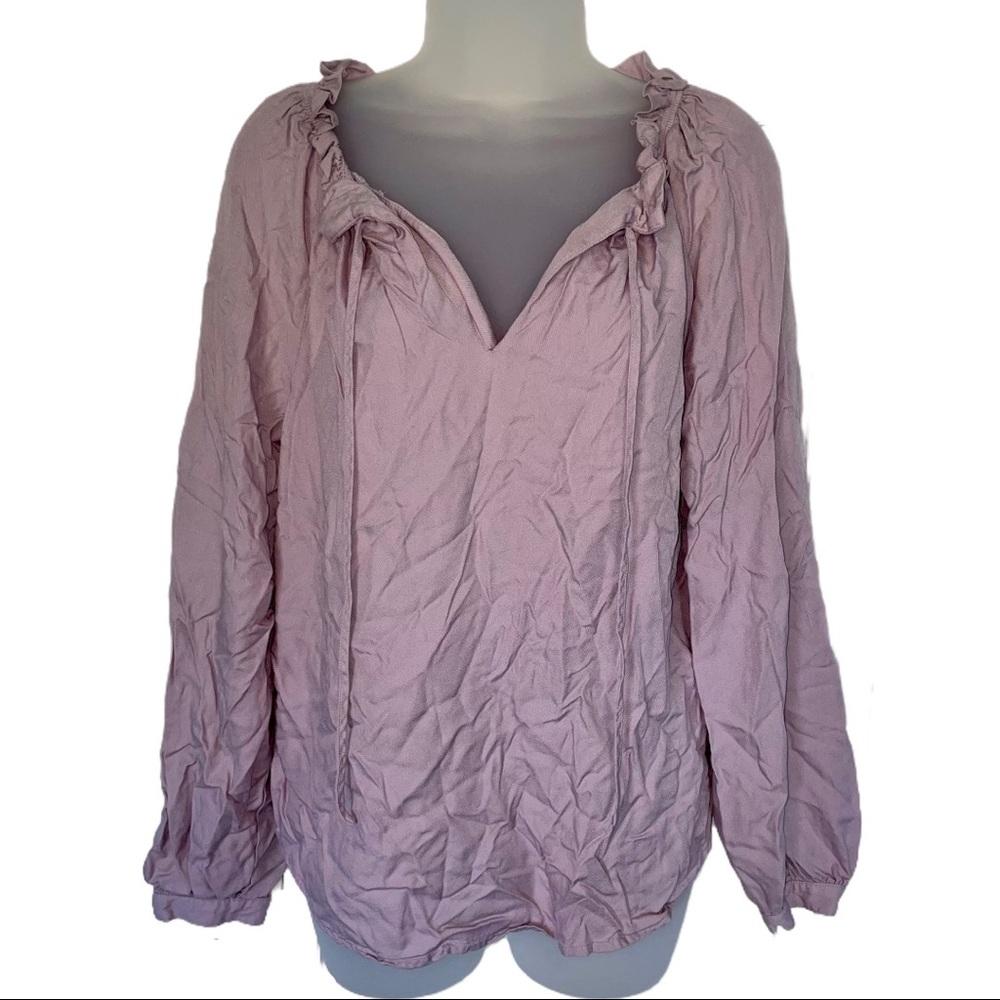 Pink Mauve Envelope Blouse Long Sleeve Loose
